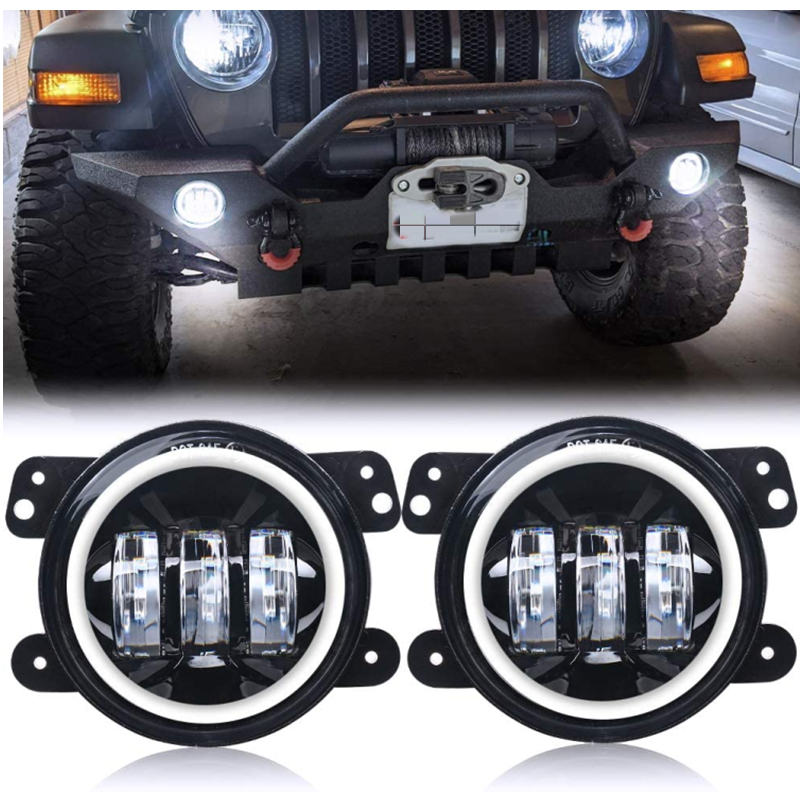 4 Inch Led Fog Lights Lamp With White Halo Ring Drl For 2007 2017 Jeep Wrangler Jk Buy 4 Inch 7150