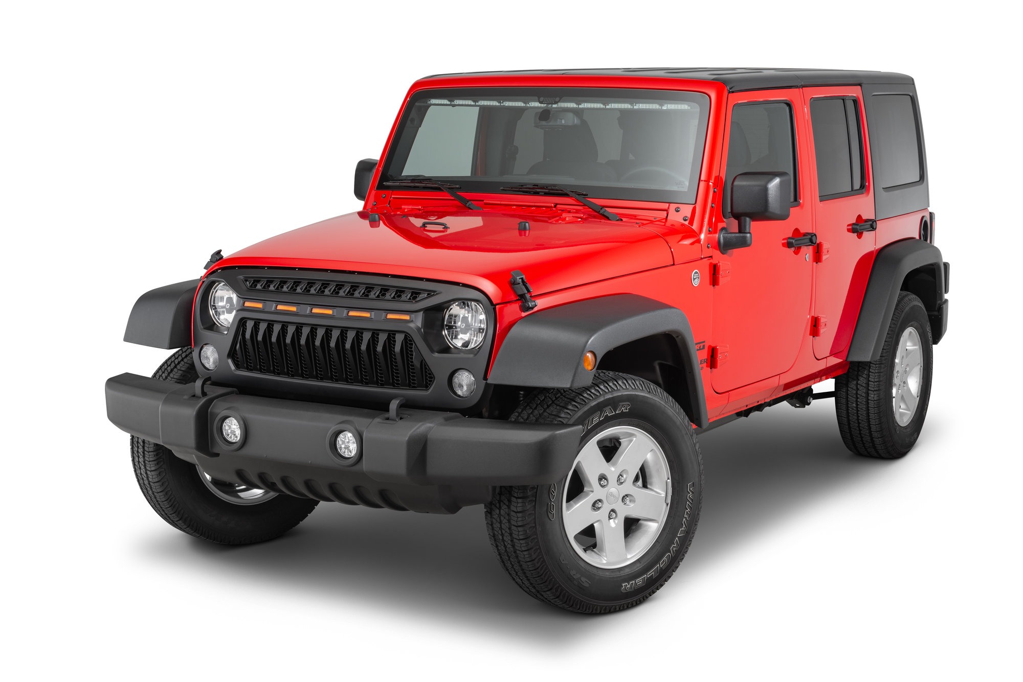 5-Mesh Grille Front Grill Cover Matte Black with Amber LED Running Lights for 2018 and Up Jeep Wrangler JL JLU JT Gladiator Accessories