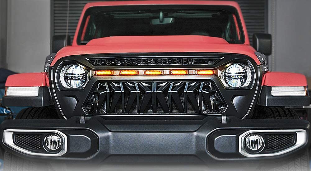 24-Black Venom Grille with Amber LED Running Lights for 2018 and Up Jeep Wrangler JL JT