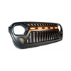 Mesh Grille Front Grill Cover Matte Black with Amber LED Running Lights for 2018 and Up Jeep Wrangler JL JLU JT