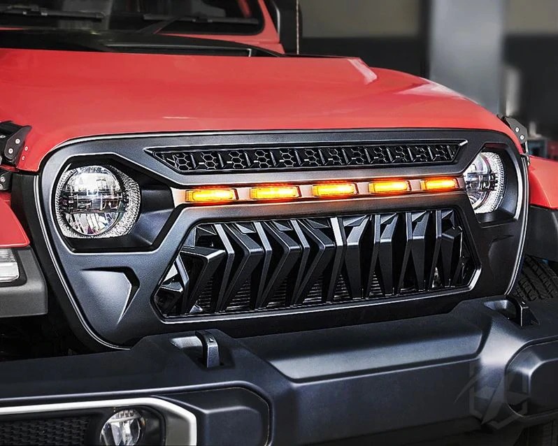 23-Black Venom Grille with Amber LED Running Lights for 2018 and Up Jeep Wrangler JL JT