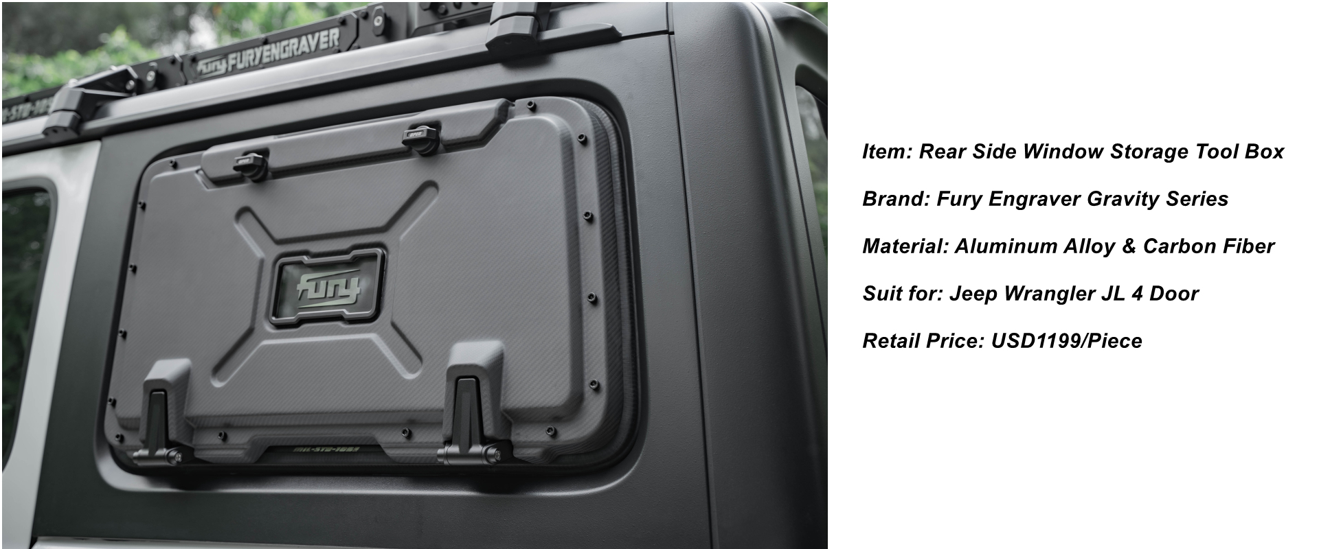 FURY Gravity Series Rear Side Window Storage Tool Box Table for Jeep Wrangler JL