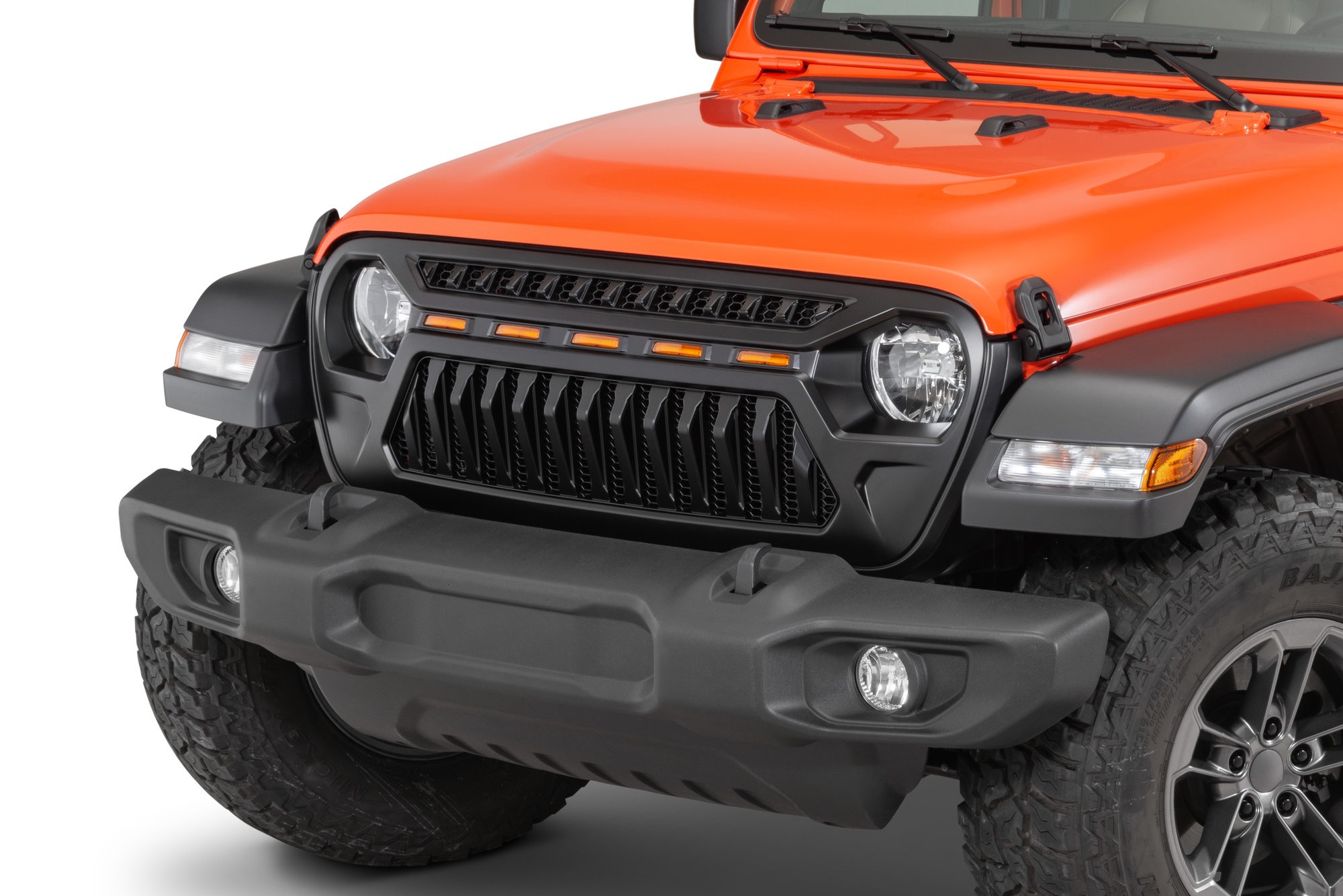 2-Mesh Grille Front Grill Cover Matte Black with Amber LED Running Lights for 2018 and Up Jeep Wrangler JL JLU JT Gladiator Accessories