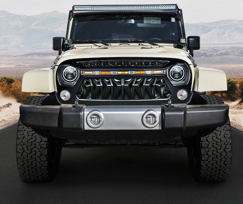 22-Black Venom Grille with Amber LED Running Lights for 2018 and Up Jeep Wrangler JL JT