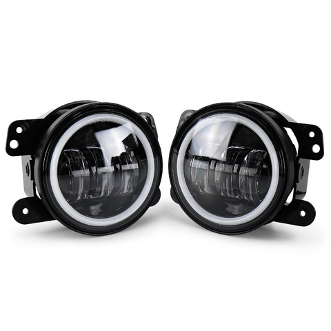 4" Inch LED Fog Lights Lamp with White Halo Ring DRL for 2007-2017 Jeep Wrangler JK