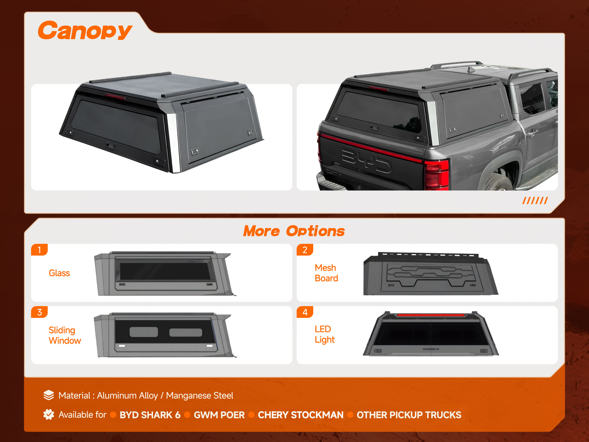 Canopy for BYD Shark 6, GWM Poer, Chery Stockman