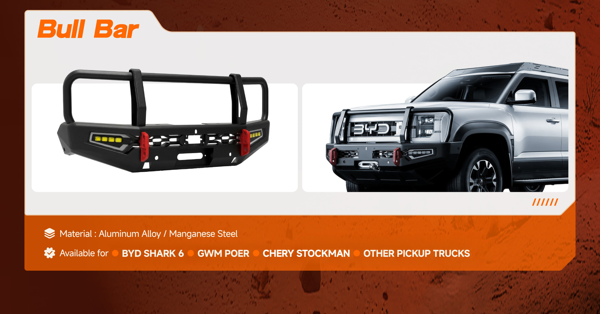 Bull Bar for BYD Shark 6, GWM Poer, Chery Stockman
