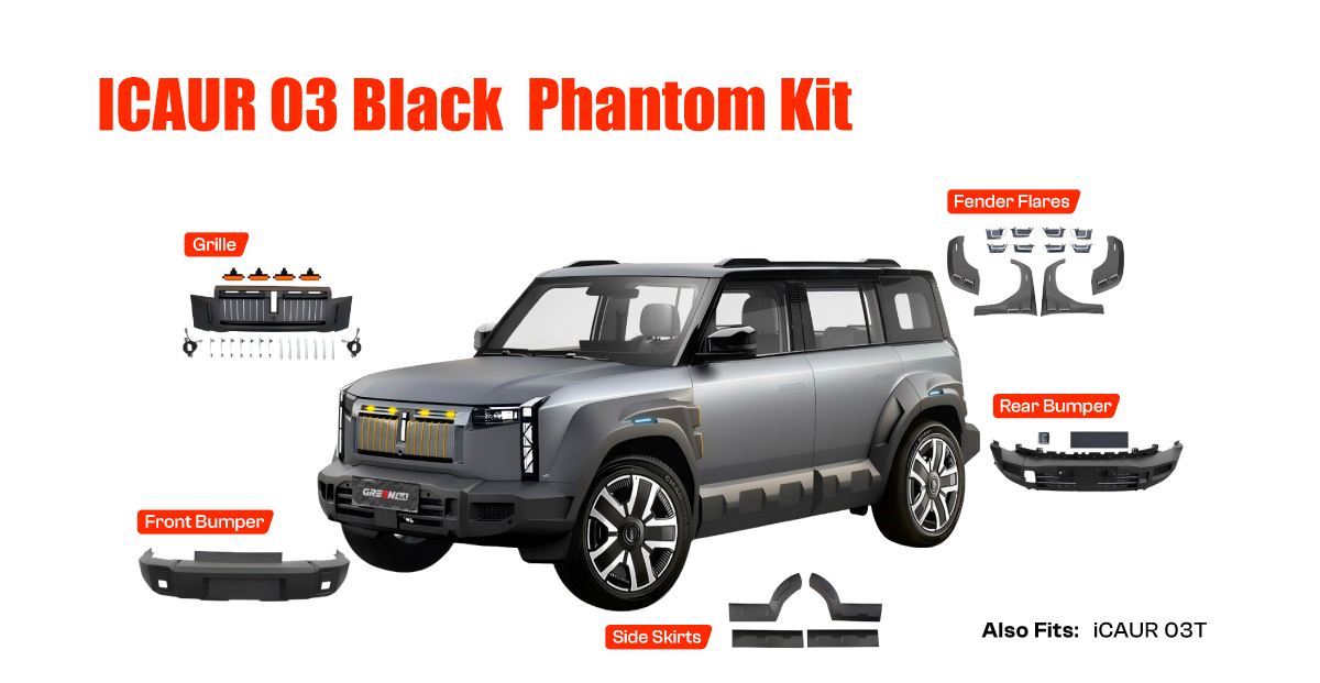 ICAR1Black Phantom Edition Body Kit for customers looking for a full body kit, as well as workshops and distributors seeking reliable aftermarket parts for iCAUR 03, Jaecoo J6,Jaecoo EJ6,Jaecoo J6 EV,or Chery J6.
